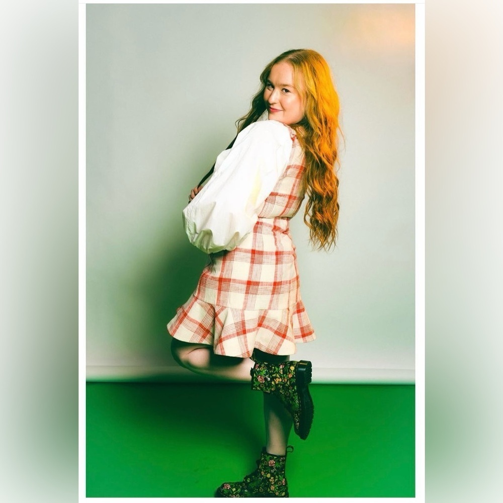 Tanya Taylor Gemma Dress Plaid w Flounce hem & Blouson sleeve - size 6 - NWT